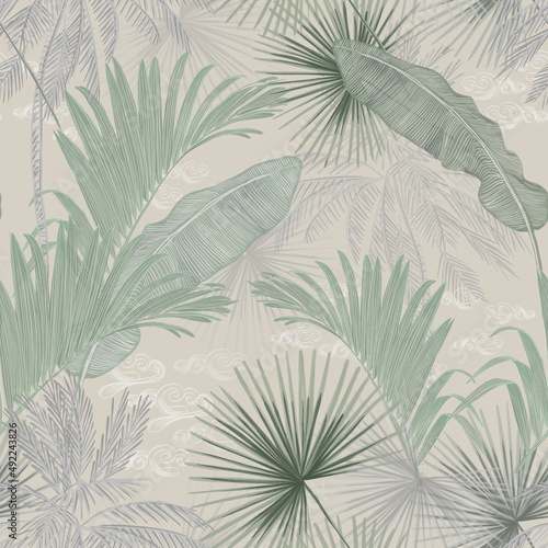 Seamless bright tropical vintage pattern in Chinese style. graphic design, surface design pattern, wallpaper, decor, textile design.