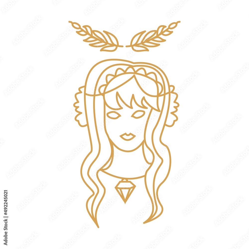 Girl with magic diamond and branch Outline portrait