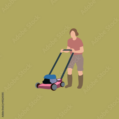 woman mowing the lawn