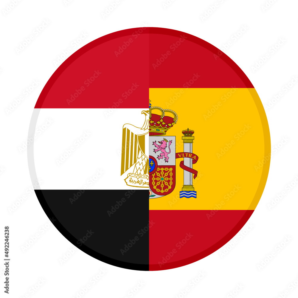 Obraz premium round icon with egypt and spain flags. vector illustration isolated on white background