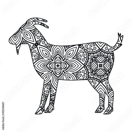 Goat mandala coloring page for kids