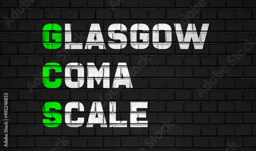 Glasgow coma scale (GCS) concept,healthcare abbreviations on black wall
