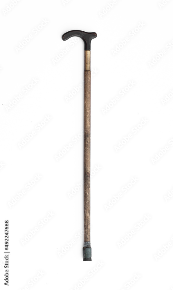 old wooden cane for walking isolated on white background old wooden cane for walking isolated on white background