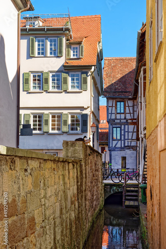 City of T  bingen. Idyllic side alley with small watercourse  Black forest  Germany