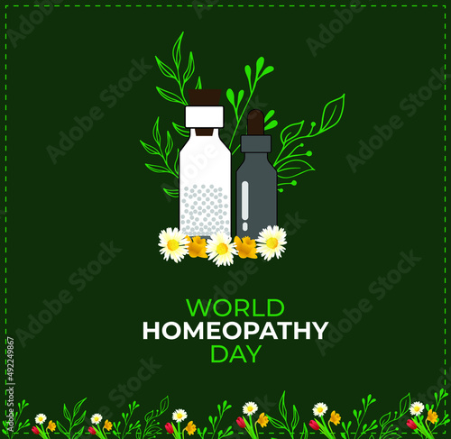World Homeopathy Day. Homeopathy Doctors day. Template for background, banner, card, poster. vector illustration.