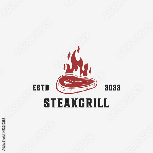 Steak beef vintage logo vector illustration. suitable for steak house, bistro, beef, restaurant logo template. vector beef logo element