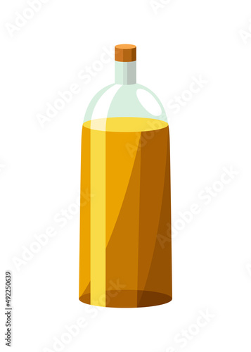 Vegetable oil bottle. Can with vitamin oil for cooking. Virgin organic healthy liquid product from seed. Isolated cartoon icon with sunflower product