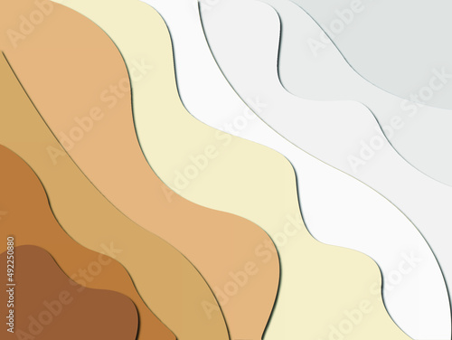 paper cut background with gray and brown waves. Textured abstract decoration with wavy layers. 3d effect imitation