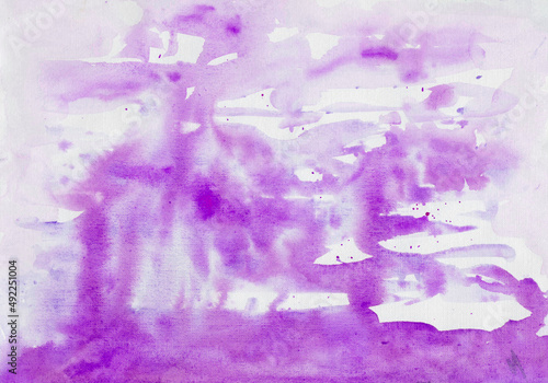 Abstract watercolor background with space. Purple spots, drops, splashes. Ink stains, gradient for invitations, postcards. Mysterious universe, sea depth, lilac fog.