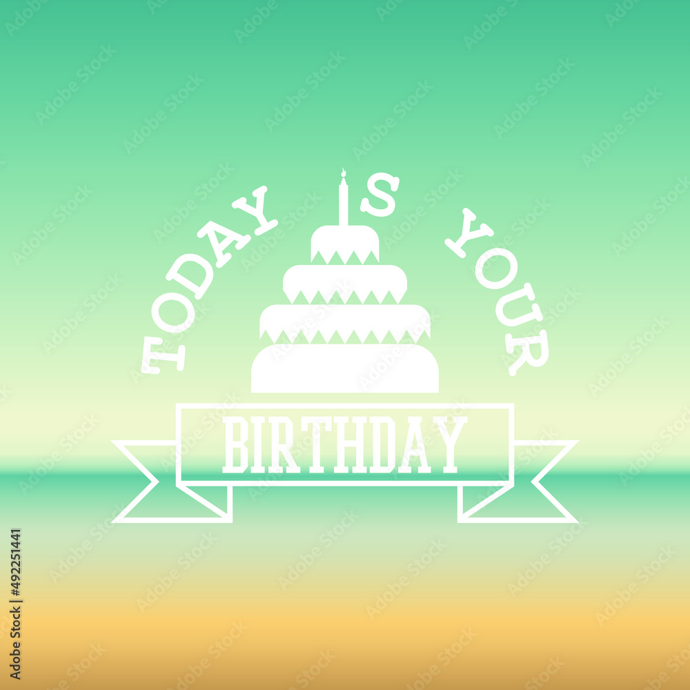 Vector background. Sky, clouds, cake. Beautiful inscription - happy birthday card Vector background. Sky, clouds, cake. Beautiful inscription - happy birthday card