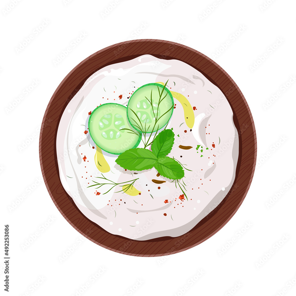 Traditional Indian raita, served in a bowl and garnished with mint ...