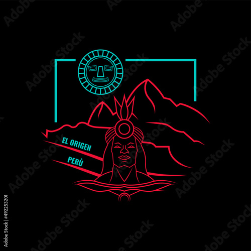 Ilustración inca, Perú, Machu Picchu, Cusco, trazo, editable, inti, sol, inca, imperio incaico, cultura, Tahuantinsuyo. 