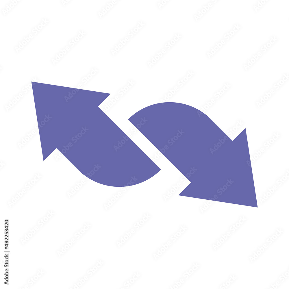 Logo of two arrows pointing in opposite directions from each other. A simple image of arrows denoting conversion, transition, replacement. Isolated vector on white background. Logo of two arrows pointing in opposite directions from each other. A simple image of arrows denoting conversion, transition, replacement. Isolated vector on white background.
