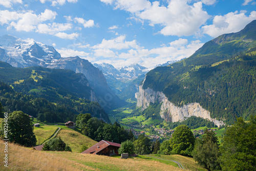 breathtaking view to Lauterbrunnen valley, Bernese Oberland alps photo