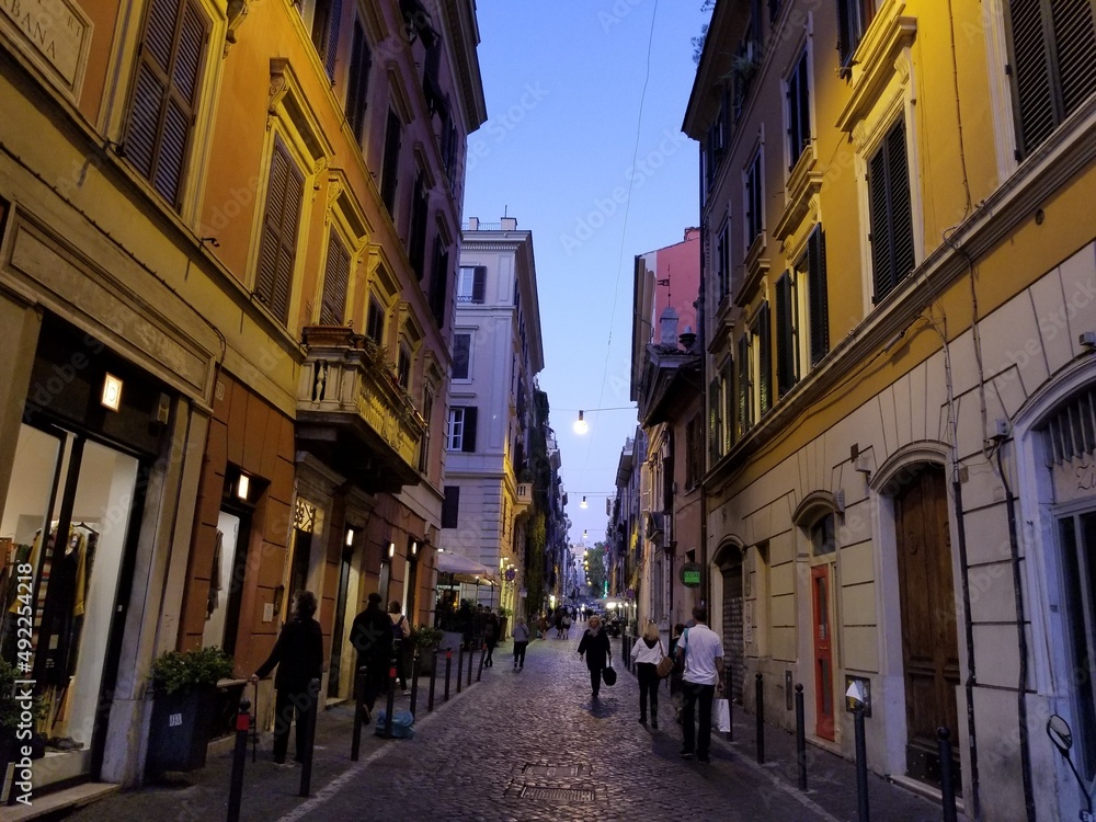 Rome street at sunset