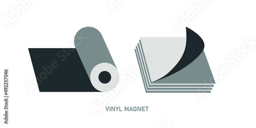 Vinyl magnet or magnetic rubber icon. Material magnetic puzzles,  checkers and chess, menu-plates,  stickers on the refrigerator,  posters for vehicles. Vector 