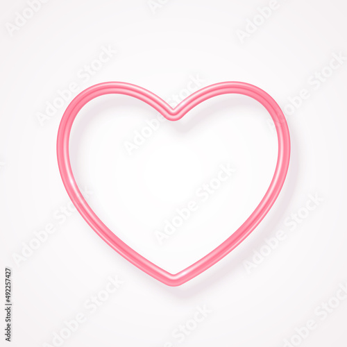 Valentine's day rose pink heart shape frame. Mother day, Valentin 3d icon isolated on white background. Vector illustration. © kotoffei
