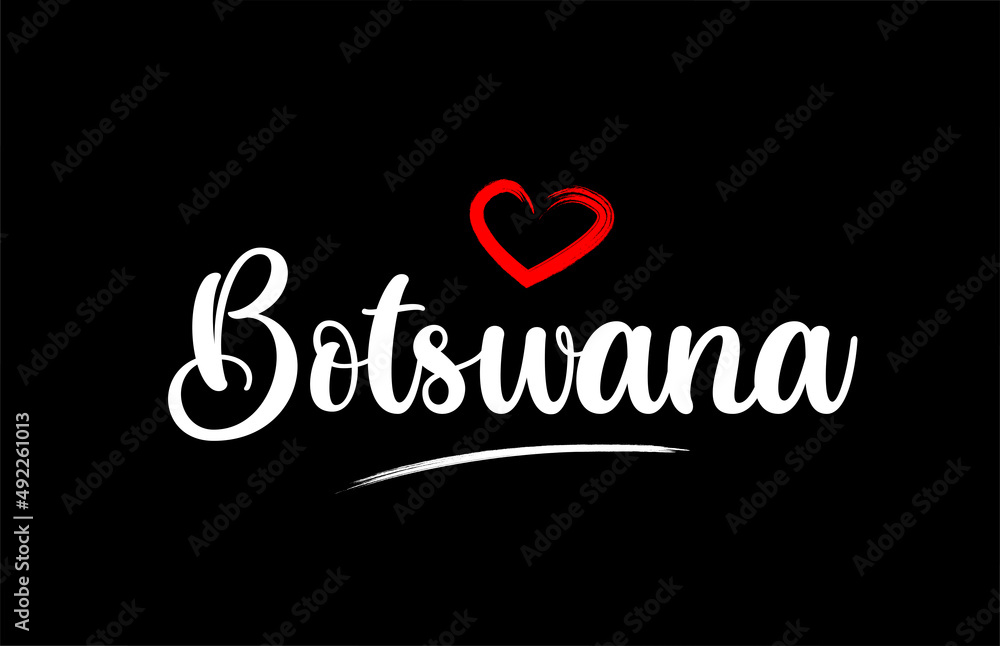 Botswana country with love red heart on black background