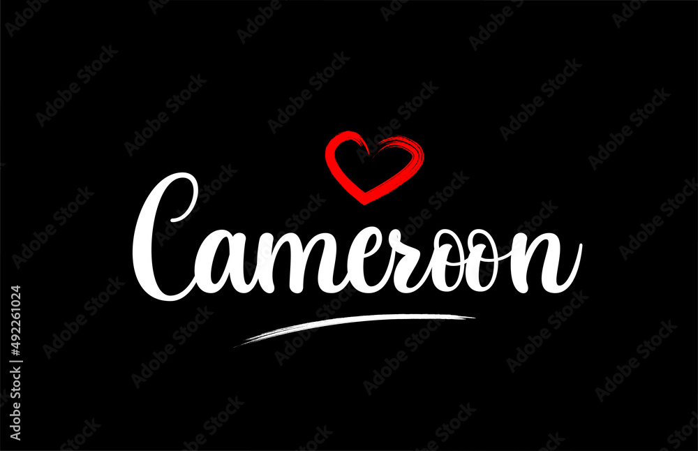 Cameroon country with love red heart on black background