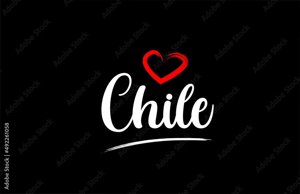 Chile country with love red heart on black background