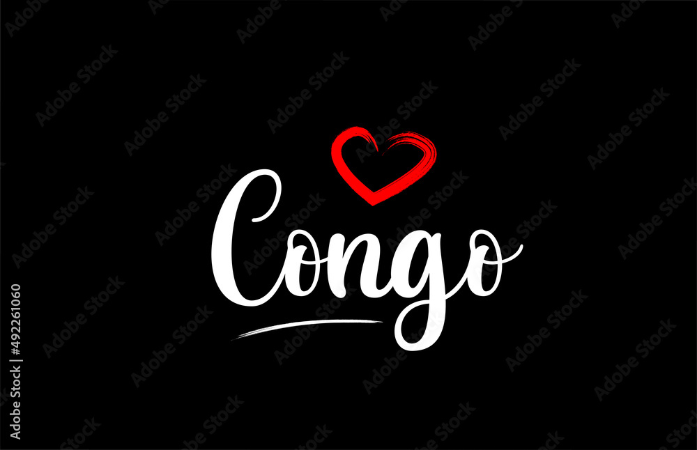 Congo country with love red heart on black background