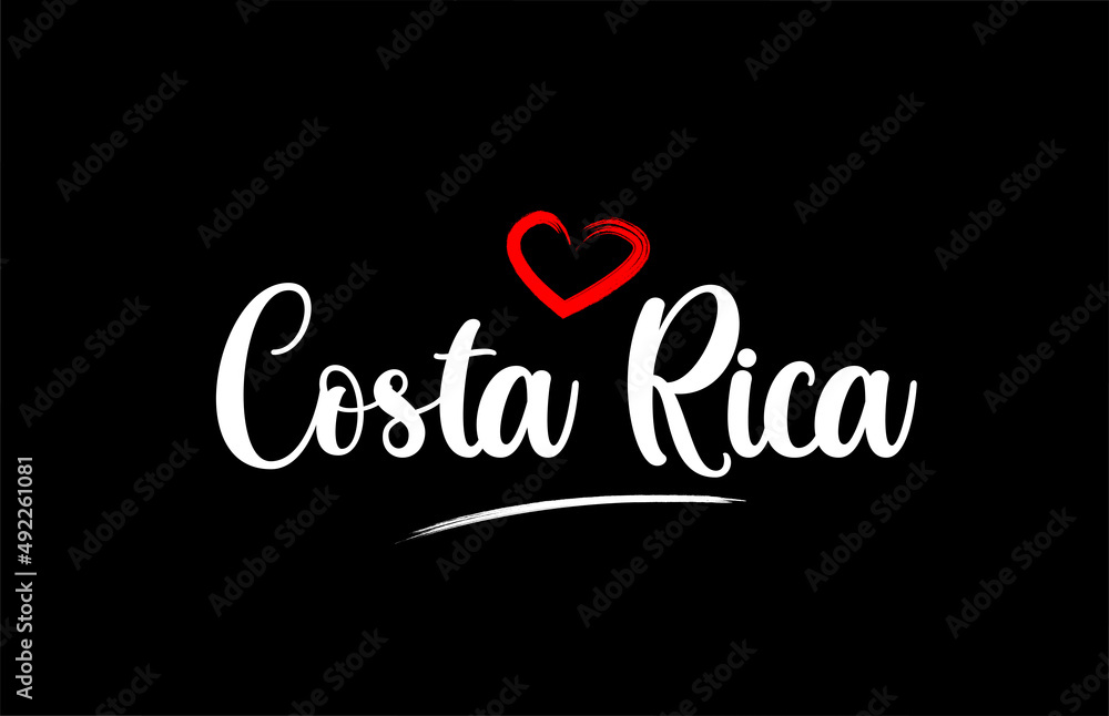 Costa Rica country with love red heart on black background