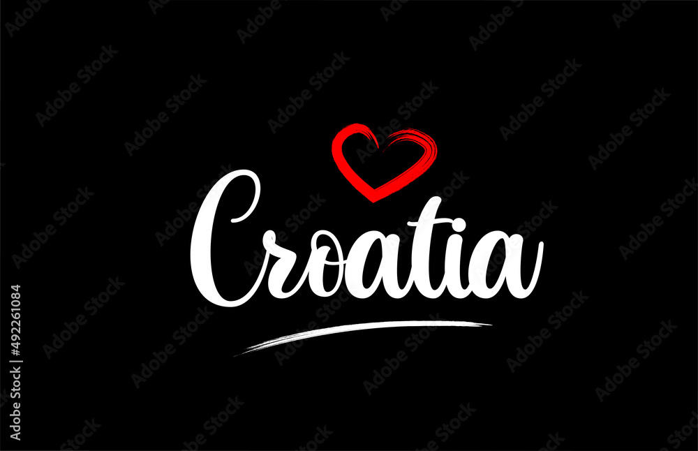 Croatia country with love red heart on black background Croatia country with love red heart on black background
