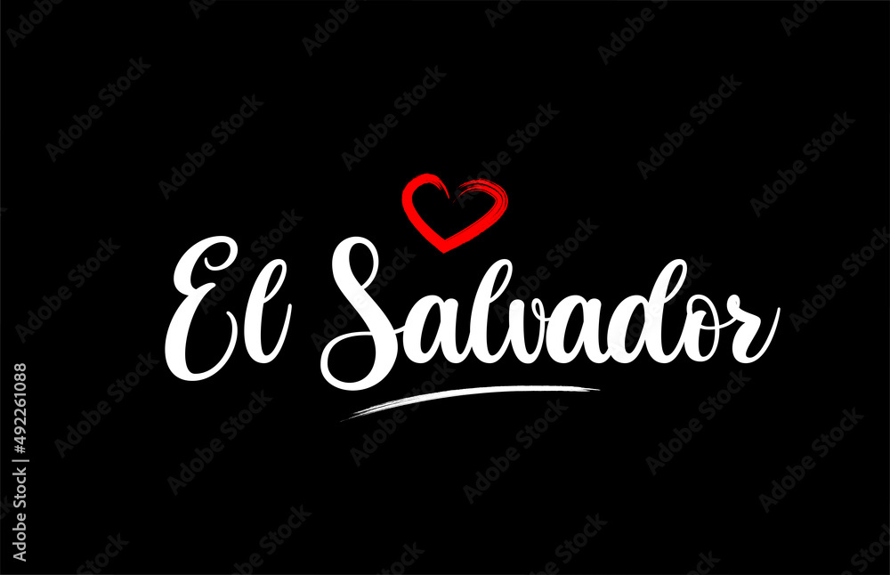 El Salvador country with love red heart on black background