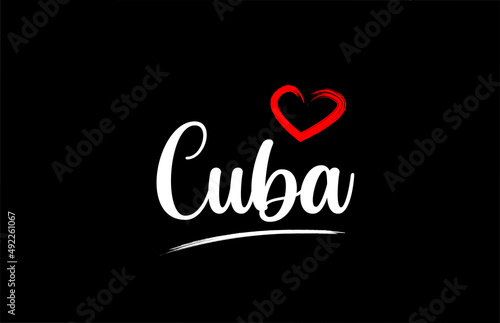 Cuba country with love red heart on black background