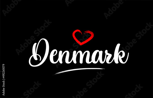 Denmark country with love red heart on black background