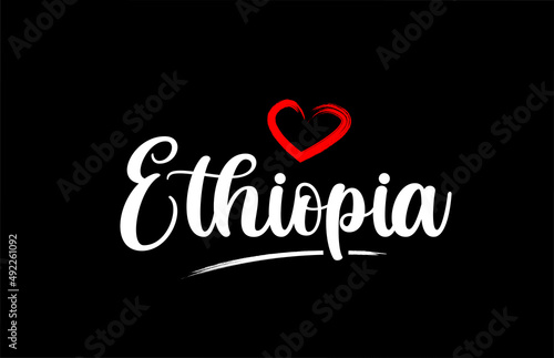 Ethiopia country with love red heart on black background