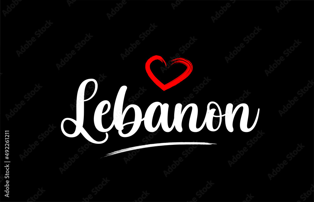 Lebanon country with love red heart on black background