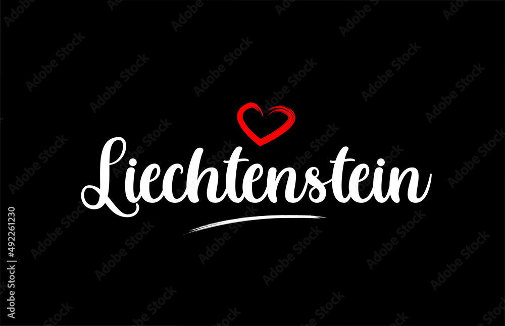 Liechtenstein country with love red heart on black background