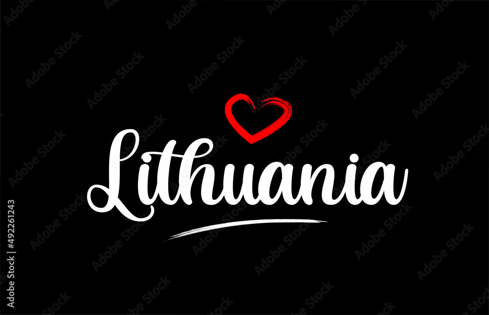 Lithuania country with love red heart on black background