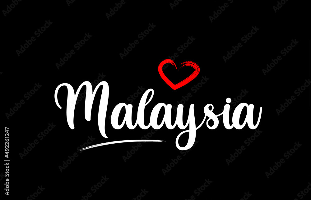 Malaysia country with love red heart on black background