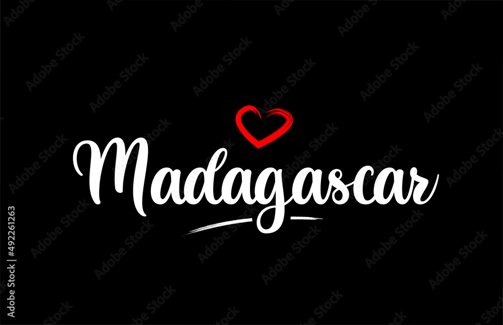Madagascar country with love red heart on black background