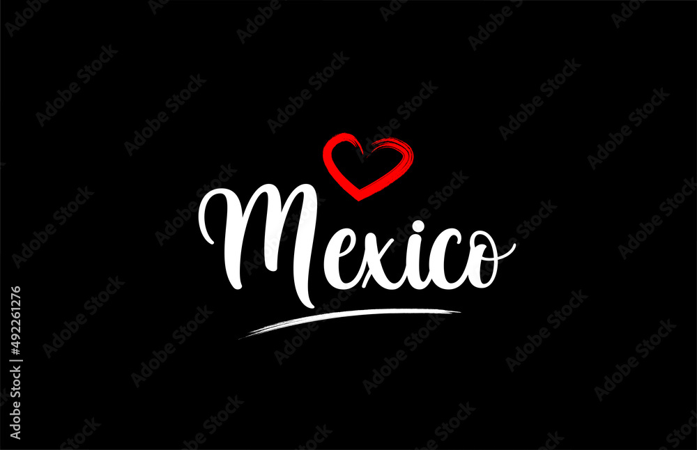Mexico country with love red heart on black background