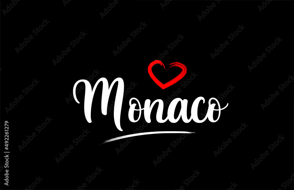 Monaco country with love red heart on black background Monaco country with love red heart on black background