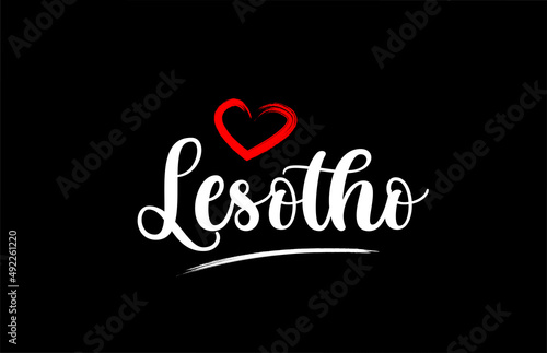 Lesotho country with love red heart on black background