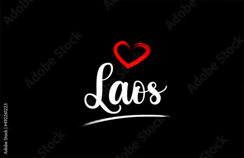 Laos country with love red heart on black background