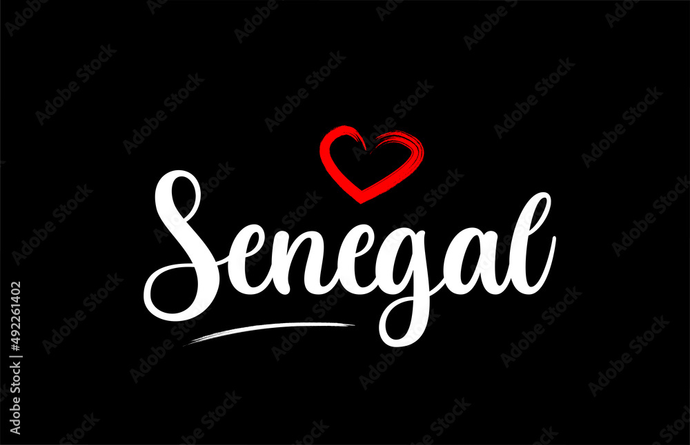 Senegal country with love red heart on black background Senegal country with love red heart on black background