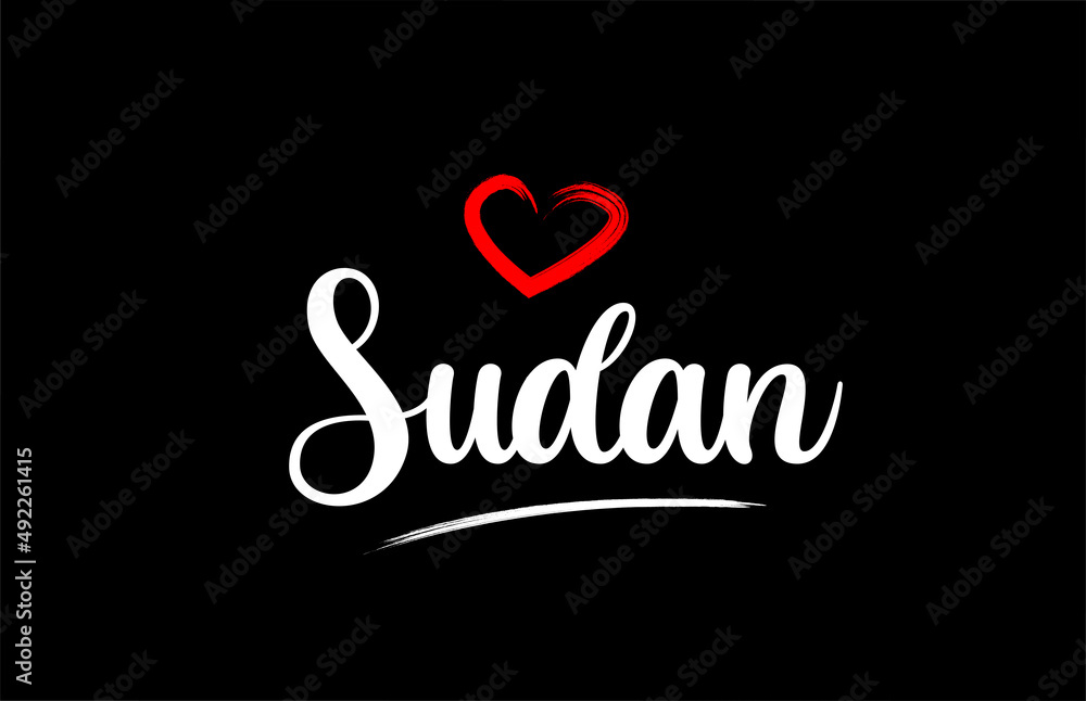 Sudan country with love red heart on black background
