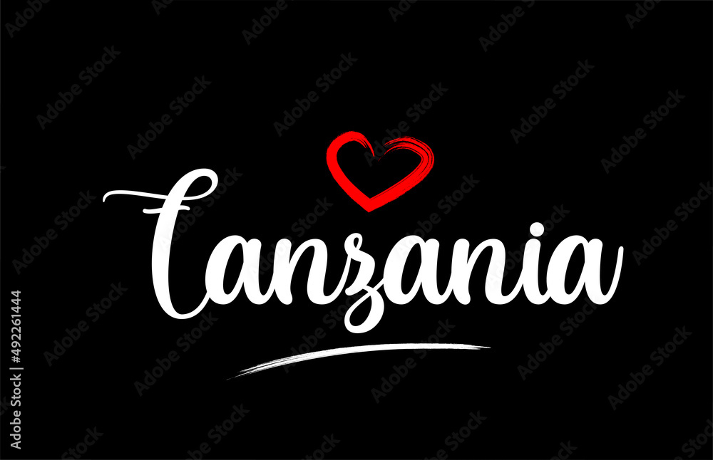 Tanzania country with love red heart on black background