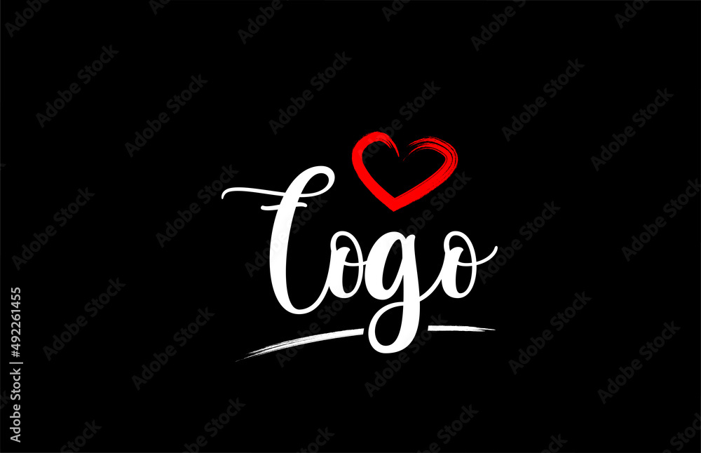 Togo country with love red heart on black background Togo country with love red heart on black background