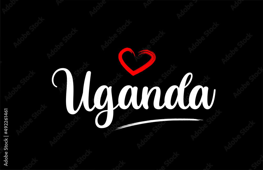 Uganda country with love red heart on black background
