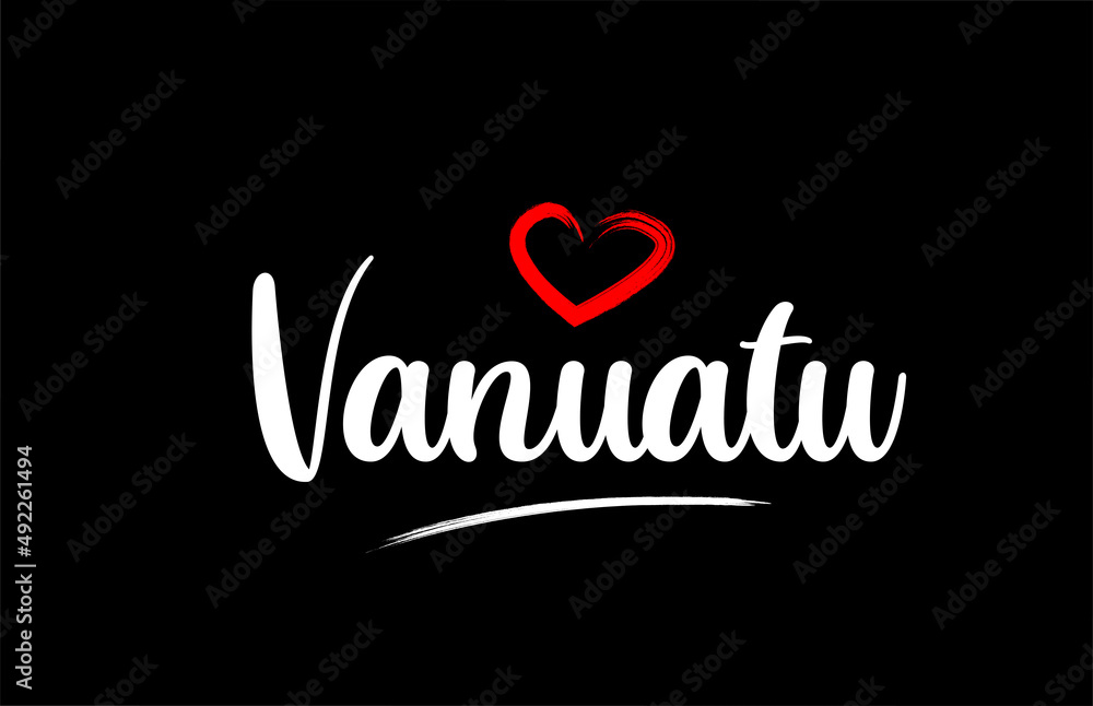 Vanuatu country with love red heart on black background