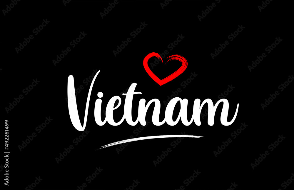 Vietnam country with love red heart on black background