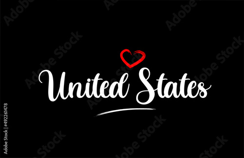 United States country with love red heart on black background