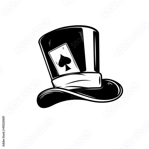 Illustration of vintage gentleman hat with spade of aces. Design element for logo, label, sign. Vector illustration