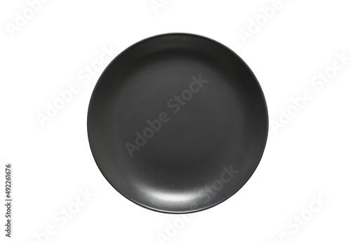 Plate gray round empty top view isolated on white background with clipping path.